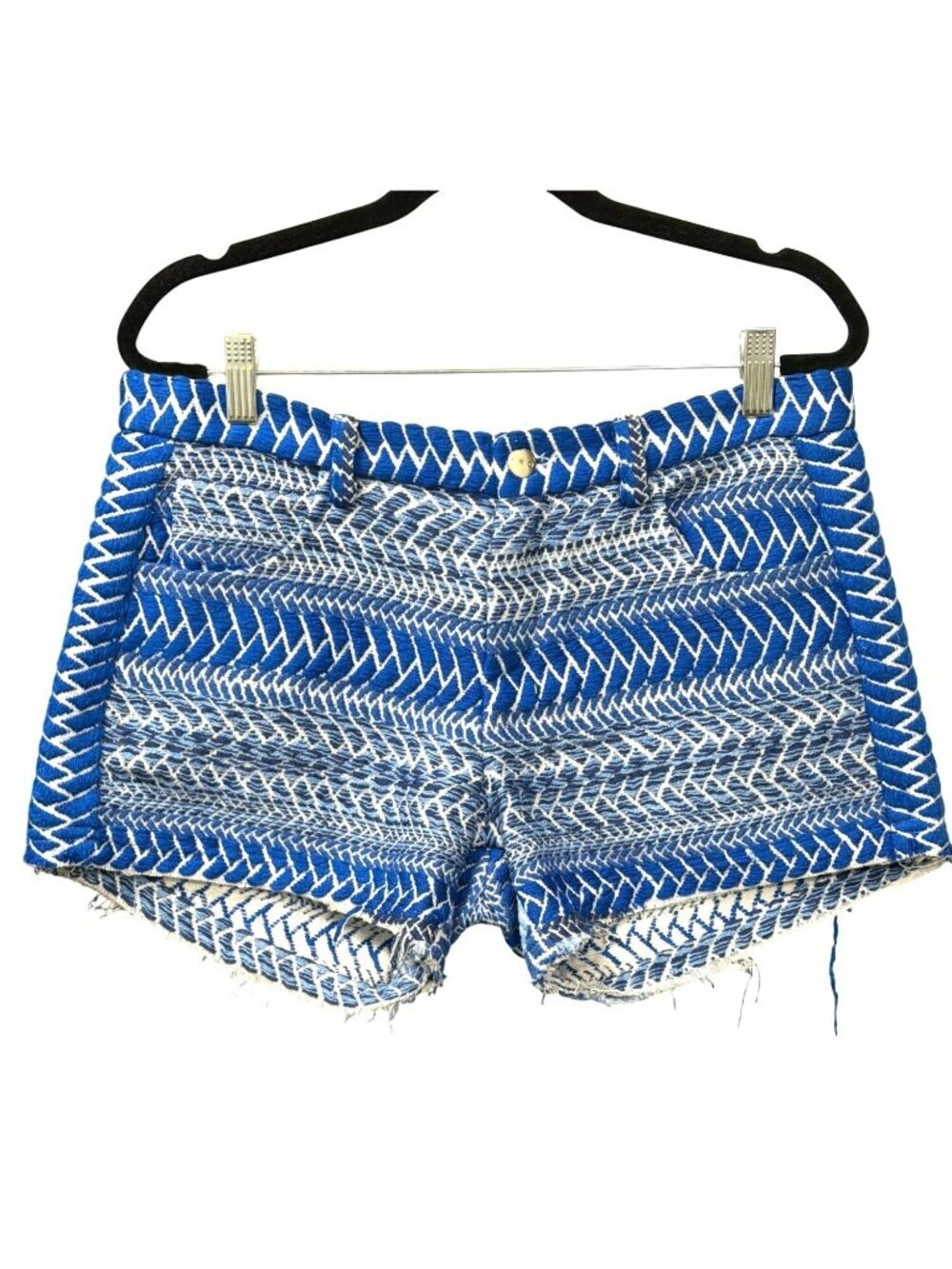 IRO Blue Textured Tweed Shorts Frayed Hem Size 40 US 8 Medium New